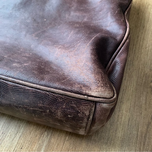 Vintage Holt Renfrew Brown Leather Tote Bag Snakeprint - Picture 3 of 9